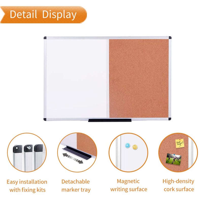 VIZ-PRO Magnetic Dry Erase Board and Cork Notice Board Combination, 36 X 24 Inches, Silver Aluminium Frame - Image 4